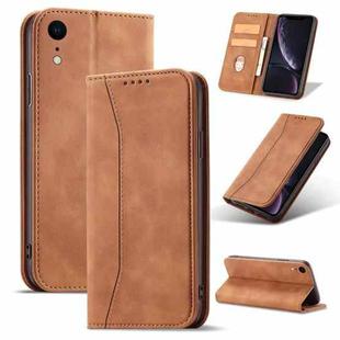 For iPhone XR Magnetic Dual-fold Leather Case(Brown)