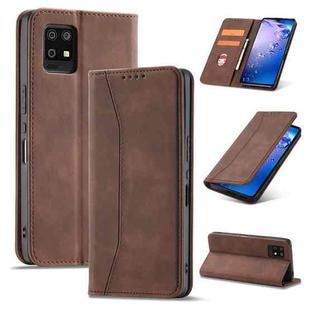 For Sharp Aquos Zero 6 Magnetic Dual-fold Leather Phone Case(Coffee)