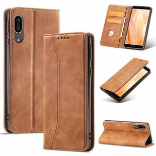 For Sharp Aquos Sense 3 Magnetic Dual-fold Leather Phone Case(Brown)