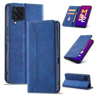 For Samsung Galaxy M32 4G Magnetic Dual-fold Leather Phone Case(Blue)
