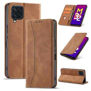 For Samsung Galaxy M32 4G Magnetic Dual-fold Leather Phone Case(Brown)