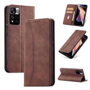 For Xiaomi Redmi Note 11 Pro 5G Magnetic Dual-fold Leather Phone Case(Coffee)