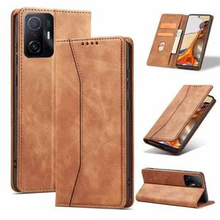 For Xiaomi Mi 11T / Mi 11T Pro Magnetic Dual-fold Leather Phone Case(Brown)