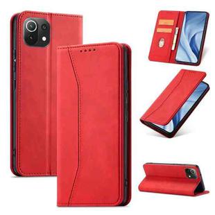 For Xiaomi Mi 11 Lite Magnetic Dual-fold Leather Phone Case(Red)