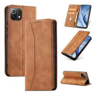 For Xiaomi Mi 11 Lite Magnetic Dual-fold Leather Phone Case(Brown)
