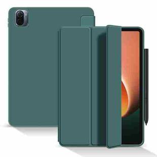 For Xiaomi Pad 5 / Pad 5 Pro Skin Feel Matte Honeycomb Leather Tablet Case with Tri-fold Bracket(Dark Green)