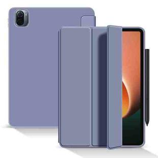 For Xiaomi Pad 5 / Pad 5 Pro Skin Feel Matte Honeycomb Leather Tablet Case with Tri-fold Bracket(Lavender Grey)