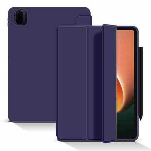 For Xiaomi Pad 5 / Pad 5 Pro Skin Feel Matte Honeycomb Leather Tablet Case with Tri-fold Bracket(Navy Blue)