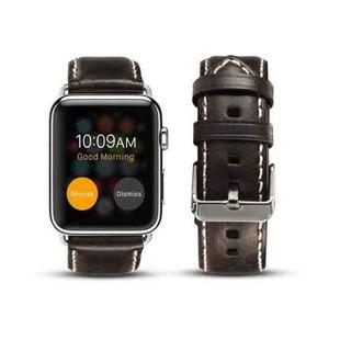 For Apple Watch Series 7 45mm / 6 & SE & 5 & 4 44mm / 3 & 2 & 1 42mm Oil Wax Retro Cowhide Strap Watch Band(Black)