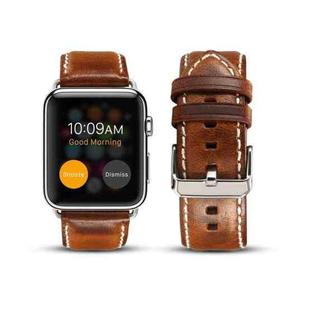 For Apple Watch Series 7 45mm / 6 & SE & 5 & 4 44mm / 3 & 2 & 1 42mm Oil Wax Retro Cowhide Strap Watch Band(Brown)