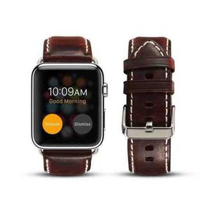 For Apple Watch Series 7 45mm / 6 & SE & 5 & 4 44mm / 3 & 2 & 1 42mm Oil Wax Retro Cowhide Strap Watch Band(Red)