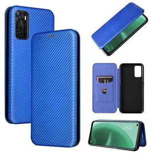 For OPPO A55s 5G Carbon Fiber Texture Horizontal Flip Leather Phone Case(Blue)