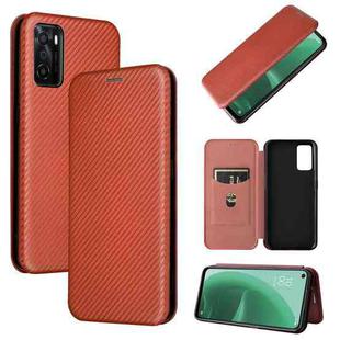 For OPPO A55s 5G Carbon Fiber Texture Horizontal Flip Leather Phone Case(Brown)