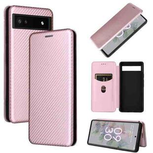 For Google Pixel 6a Carbon Fiber Texture Horizontal Flip Leather Phone Case(Pink)