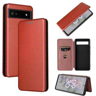 For Google Pixel 6a Carbon Fiber Texture Horizontal Flip Leather Phone Case(Brown)