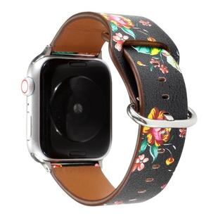 For Apple Watch Series 8&7 41mm / SE 2&6&SE&5&4 40mm / 3&2&1 38mm Floral Strap Watch Band(Black Red)