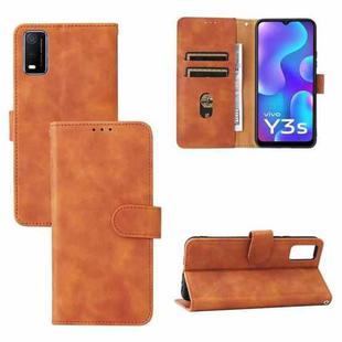 For vivo Y3s 2021 Solid Color Skin Feel Magnetic Buckle Leather Phone Case(Brown)