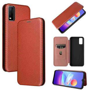 For vivo Y3s 2021 Carbon Fiber Texture Horizontal Flip Leather Phone Case(Brown)
