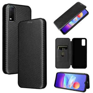 For vivo Y3s 2021 Carbon Fiber Texture Horizontal Flip Leather Phone Case(Black)
