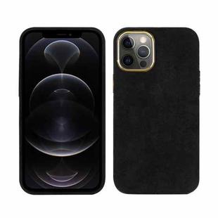 For iPhone 12 / 12 Pro Plush Roughout PU Phone Case(Black)