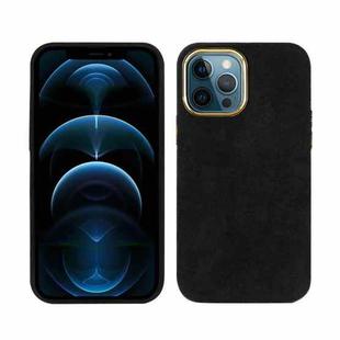 For iPhone 12 Pro Max Plush Roughout PU Phone Case(Black)