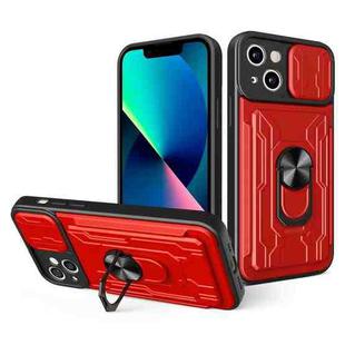 For iPhone 13 Sliding Camshield Card Phone Case(Red)