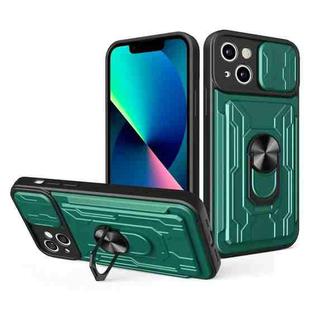 For iPhone 13 Sliding Camshield Card Phone Case(Dark Green)