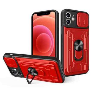 For iPhone 12 Sliding Camshield Card Phone Case(Red)