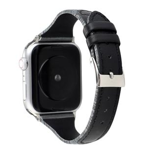 For Apple Watch Series 9&8&7 41mm / SE 3&SE 2&6&SE&5&4 40mm / 3&2&1 38mm Stitching Stripes Genuine Leather Watch Band Watch Band(Black)