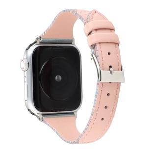 For Apple Watch Ultra 49mm&Watch Ultra 2 49mm / Series 9&8&7 45mm / SE 3&SE 2&6&SE&5&4 44mm / 3&2&1 42mm Stitching Stripes Genuine Leather Watch Band Watch Band(Pink)