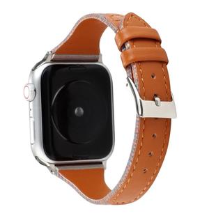 For Apple Watch Ultra 49mm&Watch Ultra 2 49mm / Series 9&8&7 45mm / SE 3&SE 2&6&SE&5&4 44mm / 3&2&1 42mm Stitching Stripes Genuine Leather Watch Band Watch Band(Brown)