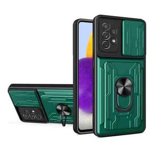 For Samsung Galaxy A72 4G / 5G Sliding Camshield Card Phone Case(Dark Green)