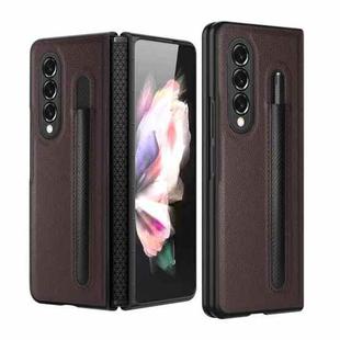 For Samsung Galaxy Z Fold3 5G GKK Hinge Litchi Texture PU + PC Phone Case with Pen Slot(Brown)