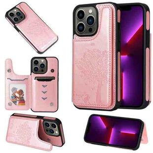 For iPhone 13 Pro Cat Tree Embossing Pattern Shockproof Phone Case (Rose Gold)