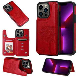 For iPhone 13 Pro Cat Tree Embossing Pattern Shockproof Phone Case (Red)