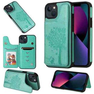 For iPhone 13 Cat Tree Embossing Pattern Shockproof Phone Case(Green)