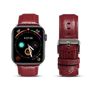 For Apple Watch Series 8&7 41mm / SE 2&6&SE&5&4 40mm / 3&2&1 38mm Cowhide Crocodile Texture Strap Watch Band(Red-brown)