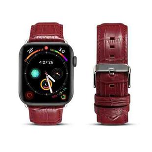 For Apple Watch Ultra 49mm / Series 8&7 45mm / SE 2&6&SE&5&4 44mm / 3&2&1 42mm Cowhide Crocodile Texture Strap Watch Band(Red-brown)