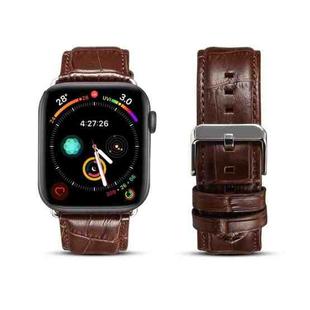 For Apple Watch Ultra 49mm / Series 8&7 45mm / SE 2&6&SE&5&4 44mm / 3&2&1 42mm Cowhide Crocodile Texture Strap Watch Band(Coffee)