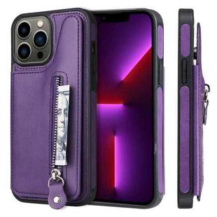 For iPhone 13 Pro Max Solid Color Double Buckle Zipper Shockproof Phone Case (Purple)