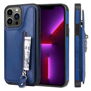 For iPhone 13 Pro Max Solid Color Double Buckle Zipper Shockproof Phone Case (Blue)