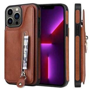 For iPhone 13 Pro Max Solid Color Double Buckle Zipper Shockproof Phone Case (Brown)
