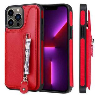 For iPhone 13 Pro Max Solid Color Double Buckle Zipper Shockproof Phone Case (Red)