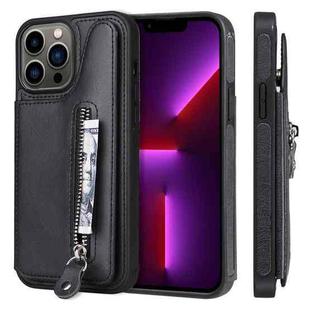 For iPhone 13 Pro Max Solid Color Double Buckle Zipper Shockproof Phone Case (Black)