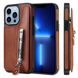 For iPhone 13 Pro Solid Color Double Buckle Zipper Shockproof Phone Case (Brown)