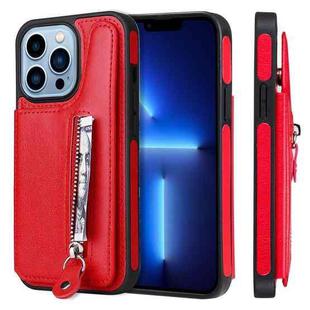 For iPhone 13 Pro Solid Color Double Buckle Zipper Shockproof Phone Case (Red)