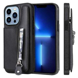 For iPhone 13 Pro Solid Color Double Buckle Zipper Shockproof Phone Case (Black)