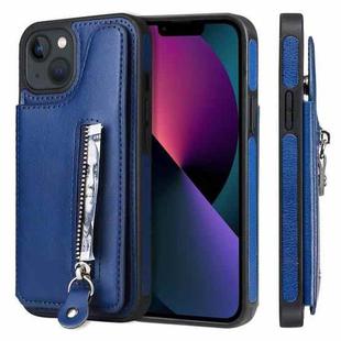 For iPhone 13 Solid Color Double Buckle Zipper Shockproof Phone Case(Blue)