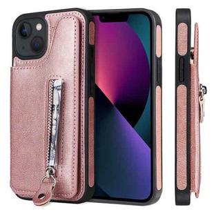 For iPhone 13 Solid Color Double Buckle Zipper Shockproof Phone Case(Rose Gold)