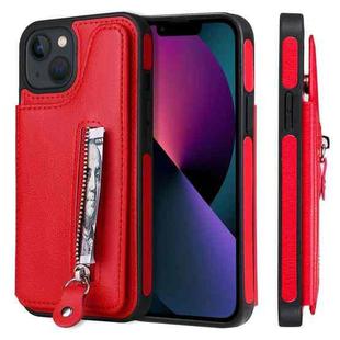For iPhone 13 Solid Color Double Buckle Zipper Shockproof Phone Case(Red)